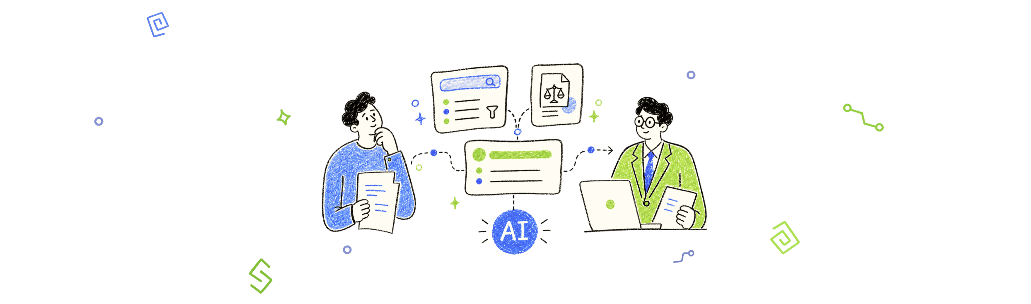 문서와 AI 가 연결된 로챗 워크스페이스 일러스트